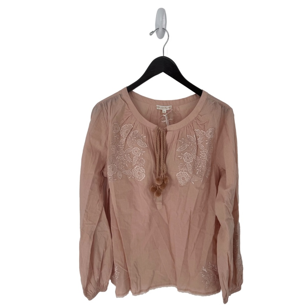 Gold Hawk Women's 100% Silk Nude Smoke Embroidered Tassel Peasant Blouse M $175